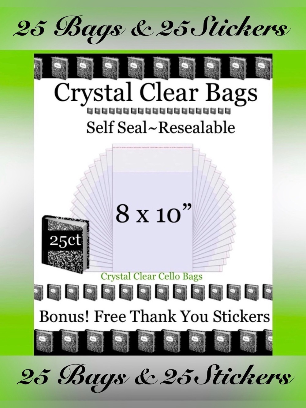 8x10”~25ct Clear Self Seal Poly Bags 📚🆕📚W/Free 25ct Thank You Stickers